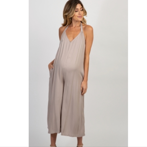 Pinkblush Pants - Pinkblush Maternity Taupe Jumpsuit